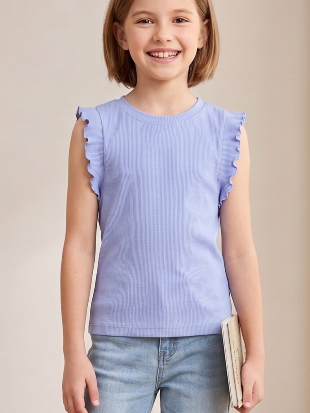 NWT Speechless Kids Girls Periwinkle Blue Ribbed Ruffle Sleeve Tank Top Medium